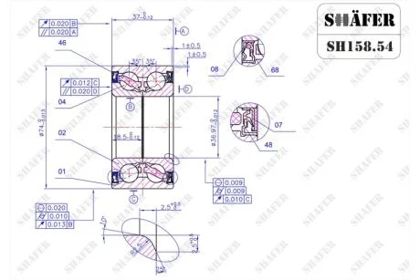 Підшипник передній Fiat Doblo, 500L, Bravo, Stilo; Opel Combo (10-)(74x37x37) ABS+ SHAFER SH158.54