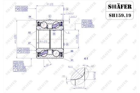 Підшипник задній Peugeot 106, 206,306,309; Nova,Solenza,Xsara (86-)(52x25x37) SHAFER SH159.19