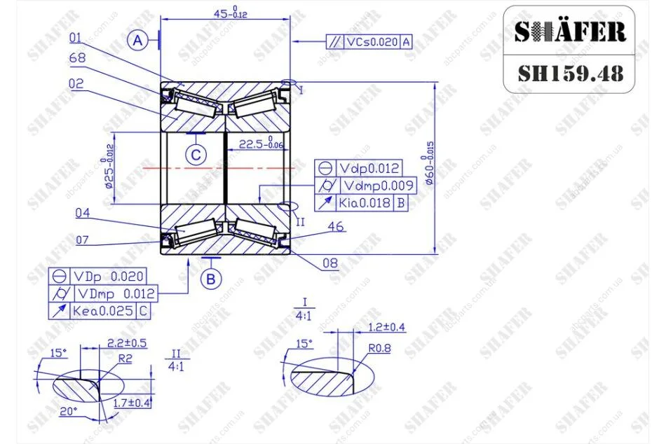 Підшипник задній Peugeot 307, C4 (00-)(60x25x45) SHAFER SH159.48 (фото 1)