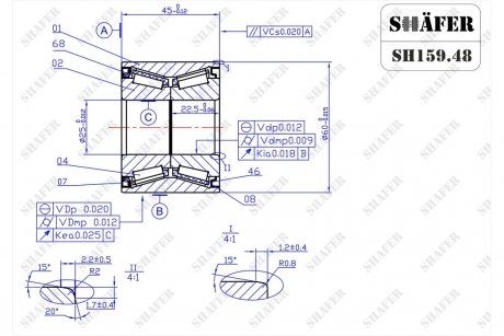 Подшипник задний Peugeot 307, C4 (00-)(60x25x45) SHAFER SH159.48