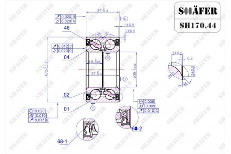 Подшипник передний Ford Fiesta VI-VII, Ka+, B-Max, Mazda 2 (08-)(72x39x37),ABS44z+ SHAFER SH170.44