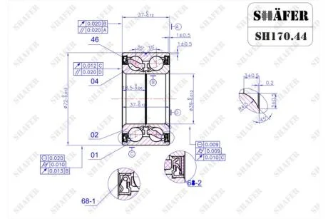 Підшипник передній Ford Fiesta VI-VII, Ka+, B-Max, Mazda 2 (08-)(72x39x37),ABS44z+ SHAFER SH170.44