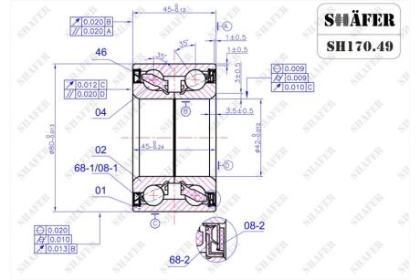 Підшипник передній Mazda 3, 5, 6 (03-10) (42x45x80),ABS+ SHAFER SH170.49