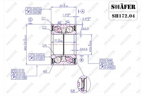 Подшипник задний Lada 2108, 2109, 2115, 2113, 2114, 21099, 2115, Kalina, Priora (37x30x60) SHAFER SH172.04