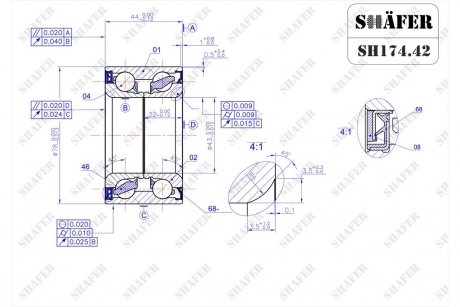 Подшипник передний Honda Civic (05-17) ABS+ (43x44x78) SHAFER SH174.42