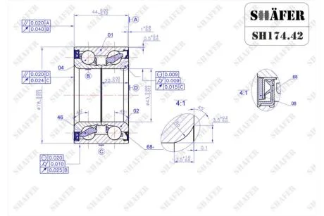 Подшипник передний Honda Civic (05-17) ABS+ (43x44x78) SHAFER SH174.42