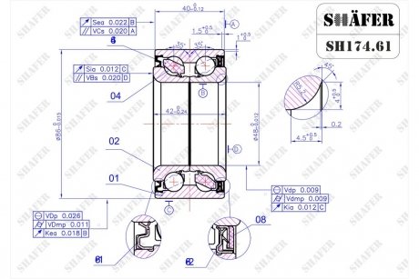 Подшипник передний Honda Accord (03-08) ABS+ (42x48x86) SHAFER SH174.61