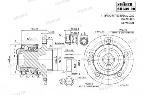 Ступица передняя MB Vito (639) (03-) ABS+(с устан.комплект) SHAFER SH639.20K