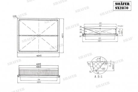 Фильтр воздушный Toyota Auris, Prius, RAV 4 IV, Lexus CT, NX, RX, 08- SHAFER SX2870