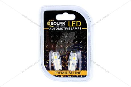 Лампа светодиодная 24V T10 (W5W) W2.1x9.5d (5SMD 50х50) белый (к-т 2шт) Solar SL2530