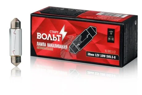 Лампа накаливания 12V C10W T11x38 SV8.5-8 (38мм) цоколь (освещение салона,номерного знака) (кратно 10) StartVOLT VL-SV8.5-12