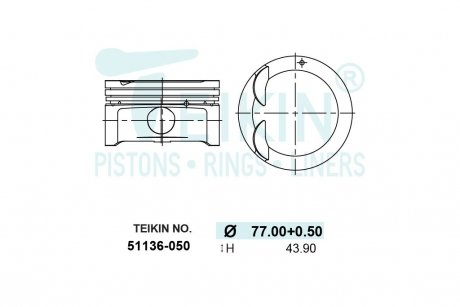 Поршень ДВС 0.5 (4шт.+пальцы) (G4FC) Hyundai 1.6 Elantra (06-), I30 (07-), Cerato (06-) TEIKIN 51136-050