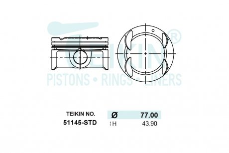 Поршень ДВС STD (4шт.+пальцы) Hyundai 1.6 (G4FC-II) Elantra (15-), Cerato (16-) TEIKIN 51145-STD