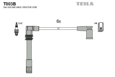 Провода высоковольтные (к-кт) AUDI A6 (C5) 2.4, 2.8i BLATNA TESLA 'T003B