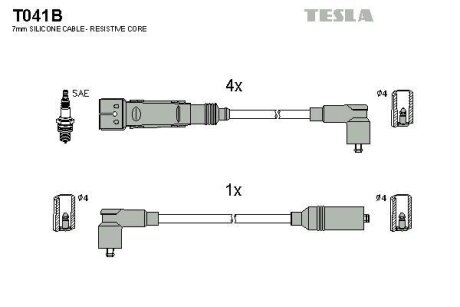 Провода высоковольтные (к-кт) SKODA OCTAVIA I 1.6i BLATNA TESLA 'T041B