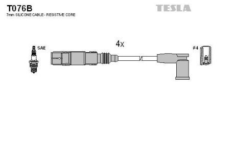 Провода высоковольтные (к-кт) SKODA OCTAVIA (I,II)/ VW GOLF (IV,V,VI) 1.6i BLATNA TESLA 'T076B