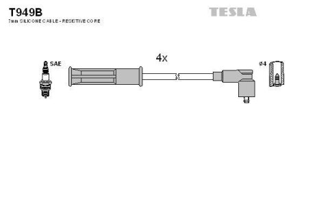 Провода высоковольтные (к-кт) RENAULT KANGOO (97-08) 1.4i, MEGANE 1.6i BLATNA TESLA 'T949B
