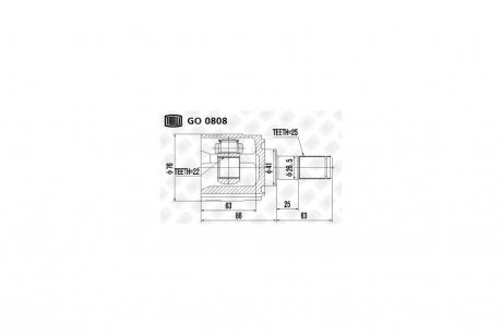 ШРУС внутренний левый Soul 1.6i (08-) MT (нар:25/вн:22) Trialli GO 0808