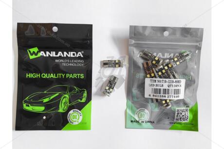 Лампа светодиодная T10 12V 1,92W 32Lm (10x27mm)(Yes canbus) (кратно 10) WANLANDA 'T1012108SMD