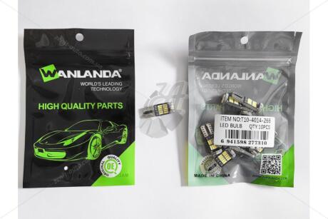 Лампа светодиодная T10 12V 1,6W 800Lm (11x27mm)(Yes canbus) (кратно 10) WANLANDA 'T10401426B