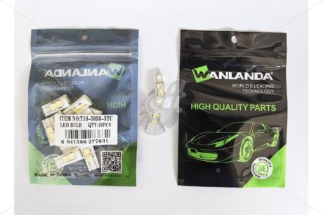 Лампа светодиодная T10 12V 1,44W 60Lm (12x24mm)(No canbus) (кратно 10) WANLANDA 'T1050505TC
