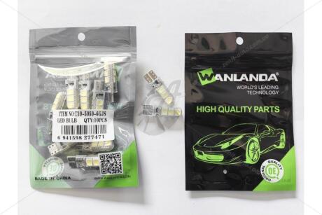 Лампа светодиодная T10 12V 0,9W 72Lm (10x33mm)(No canbus) (кратно 10) 6GJS WANLANDA 'T1050506GJS
