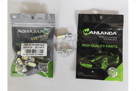 Лампа светодиодная T10 12V 0,9W 144Lm (10x34mm)(No canbus) (кратно 10) WANLANDA 'T1056306GJS