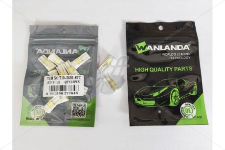 Лампа светодиодная T10 12V 1,44W 120Lm (12x24mm)(No canbus) (кратно 10) WANLANDA 'T1056306TC