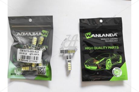 Лампа светодиодная T10 12V 1,44W 400Lm (10x33mm)(No canbus) (кратно 10) WANLANDA 'T1056308GJS