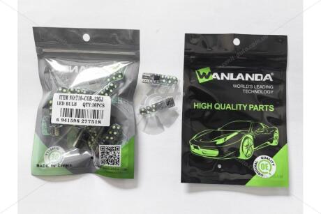 Лампа светодиодная T10 12V 0,72W (10x31mm)(No canbus) (кратно 10) 12GJ WANLANDA 'T10COB12GJ