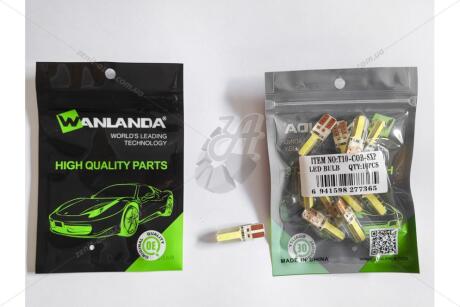 Лампа светодиодная T10 12V 1,08W (10x30mm)(No canbus) (кратно 10) WANLANDA 'T10COBSXP