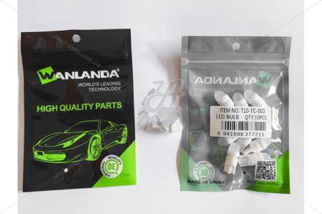 Лампа светодиодная T10 12V 0,36W 40Lm (10x27mm)(No canbus) (кратно 10) (линза форма капли) WANLANDA 'T10TC003