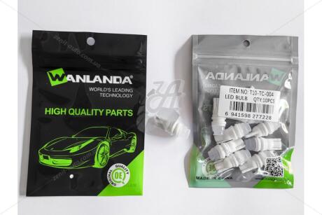 Лампа светодиодная T10 12V 0,36W 40Lm (10x27mm)(No canbus) (кратно 10) (линза конус) WANLANDA 'T10TC004